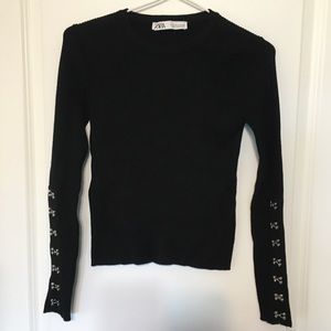 ZARA Sweater | Women's Black with Silver Hook and Eye Sleeve detail Size M